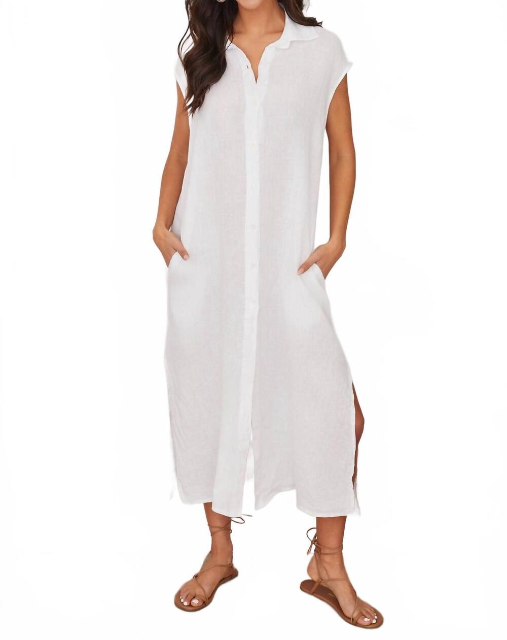 NEW MILIO MILANO gauze shirt sleeve button down long dress in butter